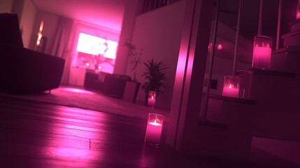 Cozy Evening Vibes with Soft Pink Candles in Modern Living Space