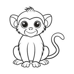 Cute monkey cartoon coloring page illustration vector.