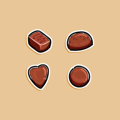 A set of delightful hand drawn chocolate designs with various shapes on a beige background, conveying sweetness and creativity. Perfect for dessert, food, or confectionery themed visuals and projects.