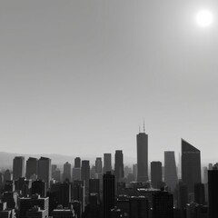 Obraz premium Day city panorama / 3d render of daytime modern city under bright sky. skyline silhouette. cityscape illustration architecture city 