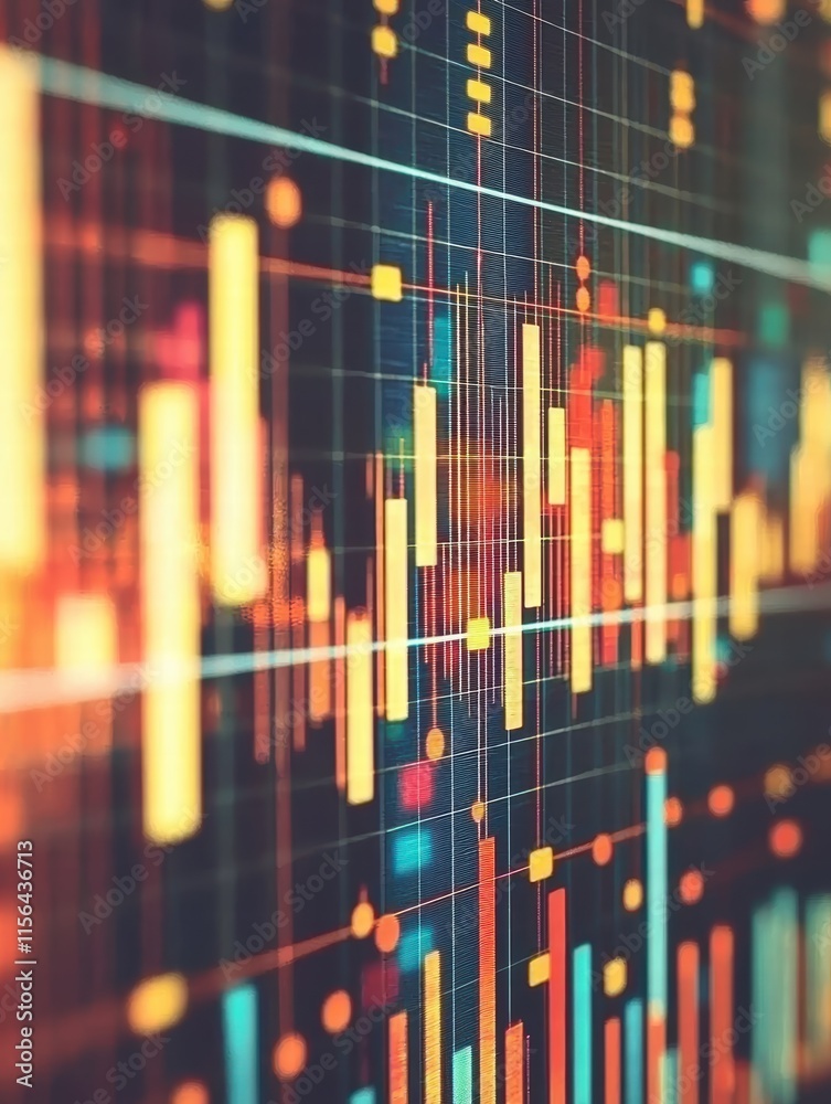 Poster colorful abstract financial data visualization with bar chart patterns