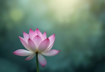 Fototapeta premium A single pink lotus flower blooms gracefully