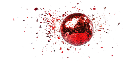 Explosion of a red disco ball, transparent background