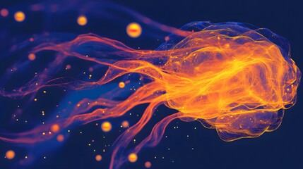 Abstract Orange and Blue Nebula with Glowing Particles