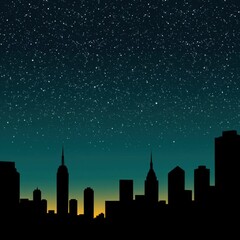 A vibrant night skyline silhouette against a starry twilight sky. skyline silhouette. cityscape illustration architecture city 