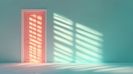 Obraz premium Sunlit Room Interior Pastel Door Soft Shadows Minimalist Design