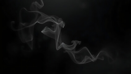 Fototapeta premium A swirling fog overlay with curling mist and subtle diffused light, creating an atmospheric effect on a solid black background. 