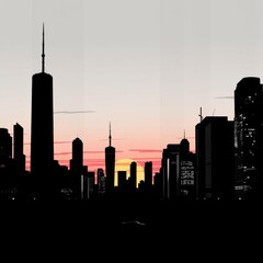 Obraz premium Stunning city skyline at dusk with vibrant colors painting the horizon in high contrast beauty. skyline silhouette. cityscape illustration architecture city 