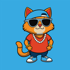 funny cute cat hip hop style wearing a sun-glass