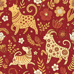 Obraz premium Year of the Zodiac: Playful Chinese Animal Pattern