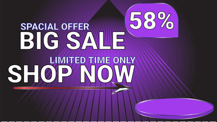 58 percent Special offer big sale limited time only shop now template banner with Jasmine Purple color theme