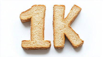 1k made of bread isolated on white background, 1000, social media, 1000 followers