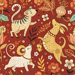 Year of the Zodiac: Playful Chinese Animal Pattern