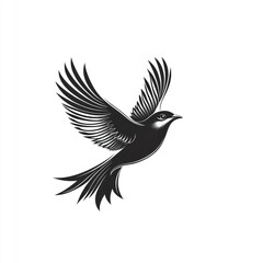Black bird illustration in flight, wings spread.