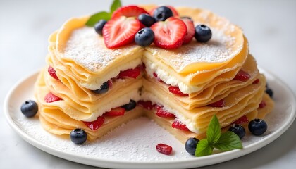 Stunning Crêpe Cake with Pastry Cream and Fresh Berries