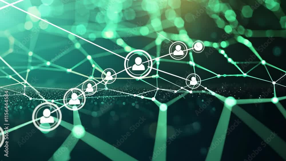 Poster abstract network background with user icon and data connections in green light