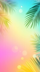 Fototapeta premium A vivid tropical background featuring a colorful gradient and palm leaves, perfect for summer and nature-themed designs.
