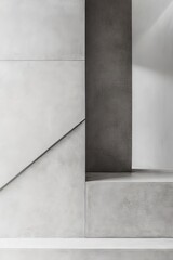 Abstract view of minimalist architecture with geometric patterns and concrete textures, showcasing modern design elements.
