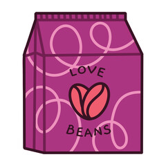 Illustration of a Coffee Bean Packaging Design with Abstract Purple Background