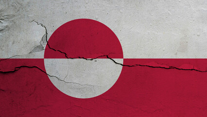 Greenland flag on cracked wall background, flag with crack line