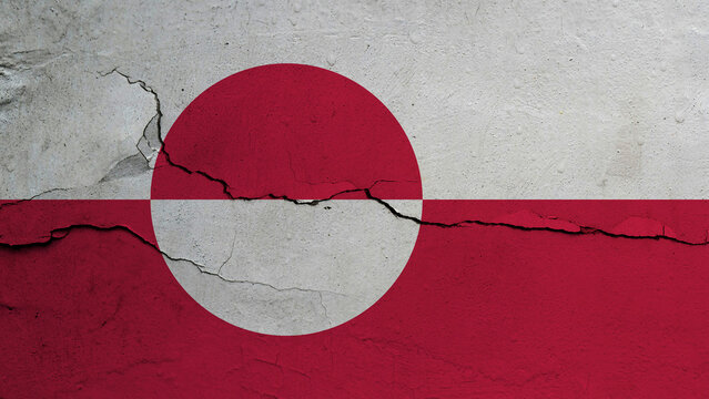 Greenland flag on cracked wall background, flag with crack line - Powered by Adobe