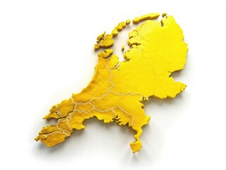 Aerial View Netherlands Map, Simple Yellow Outline, Stylized Cartography, Dutch Geography