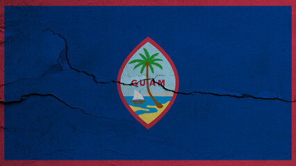 Guam flag on cracked wall background, flag with crack line