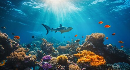 Obraz premium Underwater Paradise: A Shark's Realm in Vibrant Coral Reef