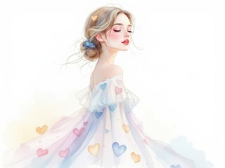 Fototapeta premium Girl with floral dress. For spring themes, fashion design, gentle illustrations, whimsical.
