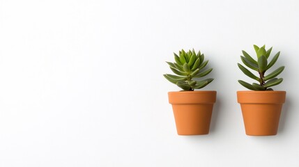 Two potted succulents on a white background.
