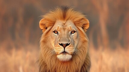 Obraz premium Majestic Asiatic Lion Portrait Wildlife Nature Close Up King of Jungle HDR Photograph