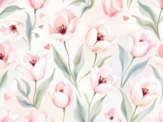 Floral seamless pattern with tulips. For spring design, fabric prints, background textures, gentle, repeat.