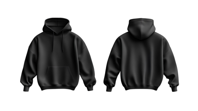 Black Hoodie Mockup Front and Back Views, Apparel Design Template