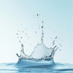 Dynamic water splash frozen in time, showcasing clarity and freshness against a serene blue backdrop.