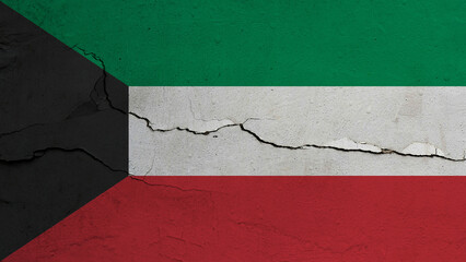 Kuwait flag on cracked wall background, flag with crack line