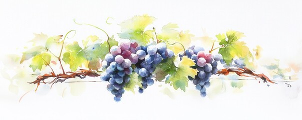 Vibrant grapes still life vineyard watercolor art natural setting close-up