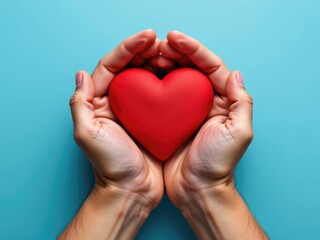 Fototapeta premium Hands Holding Red Heart Love Care Charity Donation