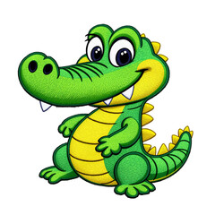 Fototapeta premium Playful Cartoon Crocodile icon Illustration with Embroidery Style, generative ai