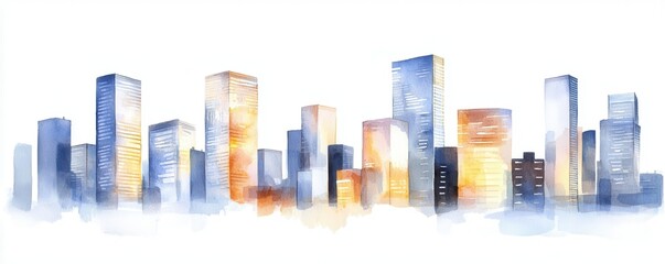 Obraz premium Urban skyline sunset cityscape art digital illustration modern environment