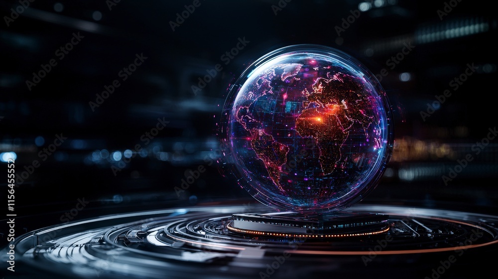 Poster Global governance action digital world graphic visualization futuristic environment aerial view connectivity concept