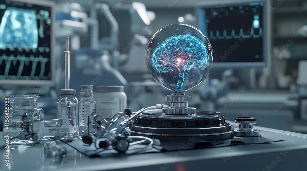 Poster ai-driven healthcare innovation medical lab conceptual image advanced technology close-up future vis