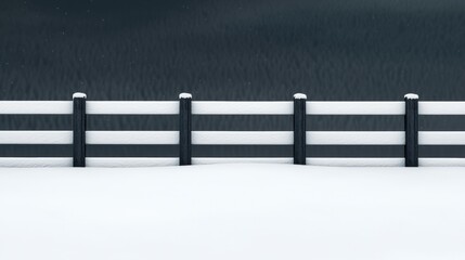 Obraz premium Snowy Winter Fence Cold Landscape Rural Scene Blizzard White Fence Snowdrift