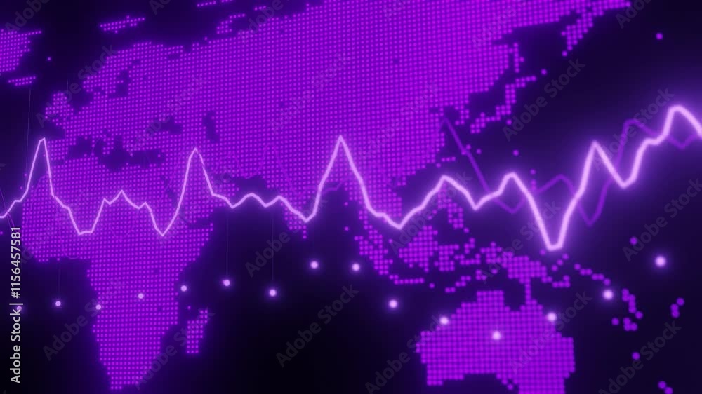 Poster world map auropean continent in digital dotted style with dynamic glowing purple data lines. abstrac