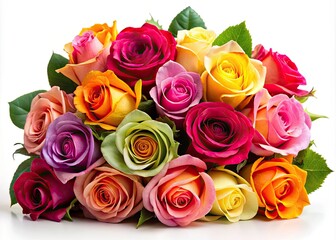 Naklejka premium Isolated Bouquet Roses: High-Resolution Stock Photos for Design Projects, White Background, Floral Arrangements, Rose Photography