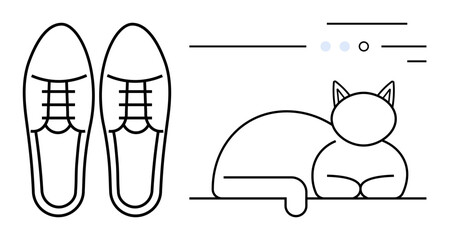 Oxford shoes beside a relaxed cat. Ideal for themes of fashion, comfort, pets, lifestyle, simplicity, relaxation, and minimalism. Line metaphor
