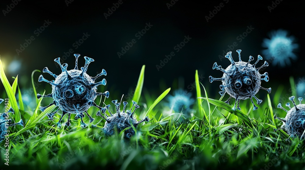 Poster global cooperation against viruses a digital landscape representation nature graphic visualization o