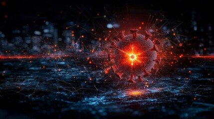 Analyzing covid impact through a glowing digital graph in a futuristic city setting