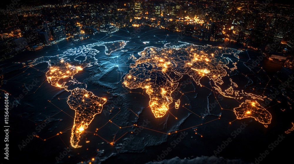 Aufkleber Global connectivity illuminated a glowing map of worldwide efforts to provide impactful solutions