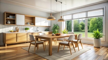 Modern Oak Kitchen Dining Room Interior Design - Empty Frame Wall Art