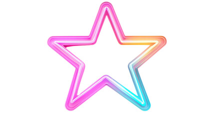 Neon light sign in the shape of a star, transparent background